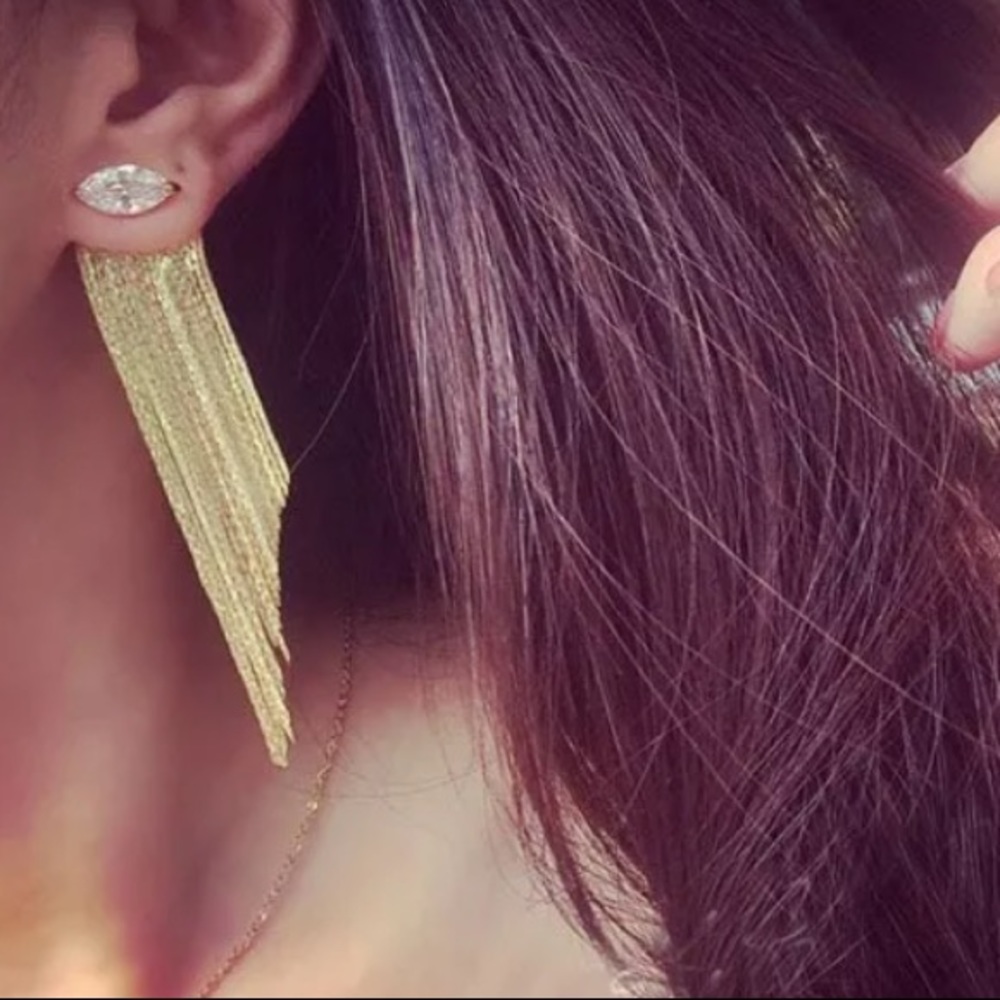Gold plated tassels crystal earrings - Picture 2 of 6